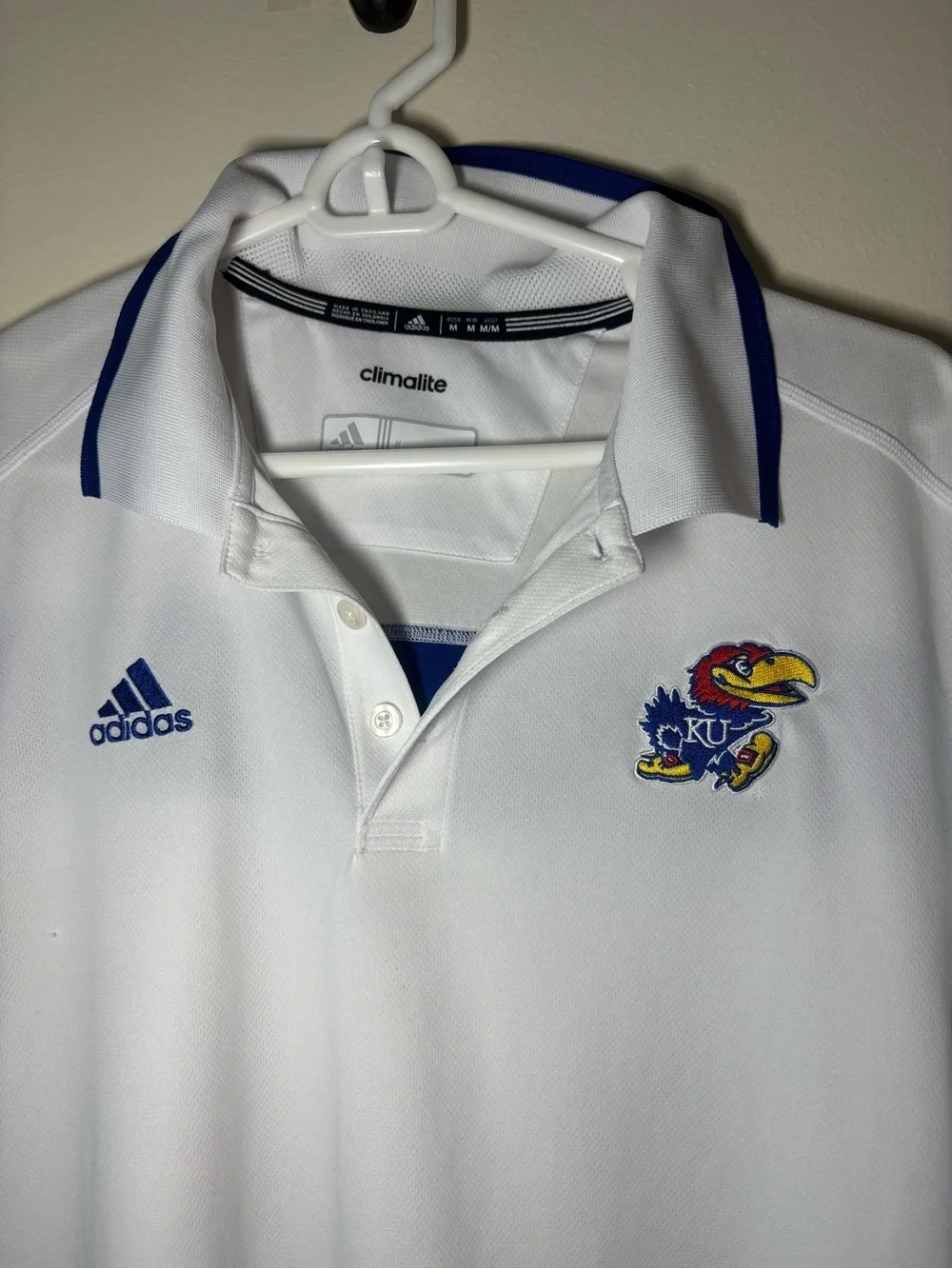 adidas White & Royal Blue Kansas Jayhawks Polo